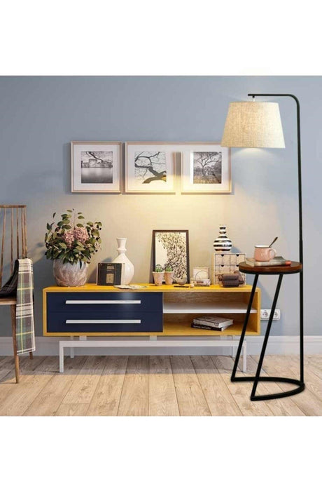 Moderne schwarze Matte Metal Ahşap Tisch Lampder Hut Stoff Boden Beleuchtung - Swordslife