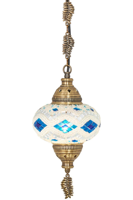 Mosaic Lamp Ottoman Authentic Colored Glass Handmade Boho Pendant Lamp, Blue White - Swordslife