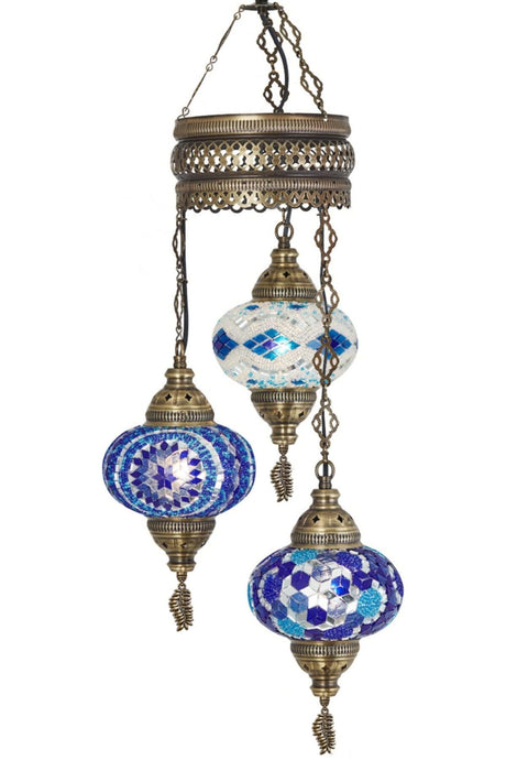 Mosaic Lamp Ottoman Authentic Colored Glass Handmade Boho Pendant Lamp Chandelier, 3 Large Glass,95cm - Swordslife