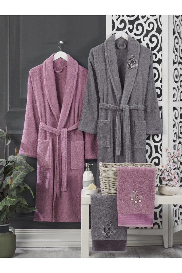 Plum Anthracite Towel Bathrobe Set of 4 - Swordslife