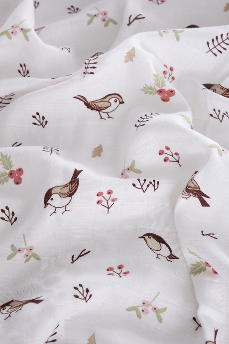 Muslin Baby Swaddle & Bathrobe Oeko-tex Certified 75x75cm Bird Pattern 100% Cotton - Swordslife