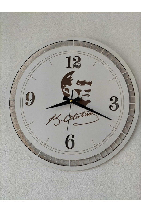 Mustafa Kemal Atatürk Silhouette Wall Clock White Mdf 40 Cm Modern Decorative Stylish - Swordslife