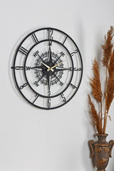 Muyika Bunnela Compass Metal Black Silent Mechanism Wall Clock 50x50cm Mds-50 - Swordslife
