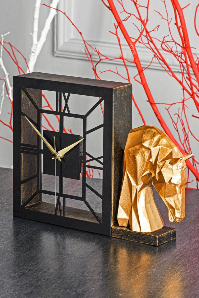 Muyika Kar Gold Silent Mechanism Polyester Trinket Metal Table Clock 25 X 21 Cm Horse Mms-pob - Swordslife