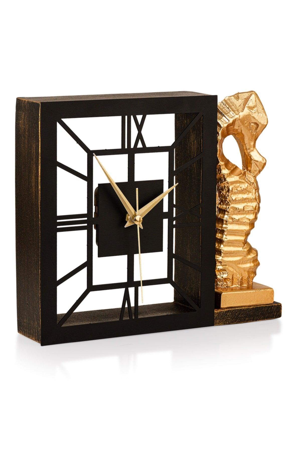 Muyika Kar Gold Silent Mechanism Polyester Trinket Metal Table Clock 25 X 21 Cm Sea Horse Mms-pob - Swordslife