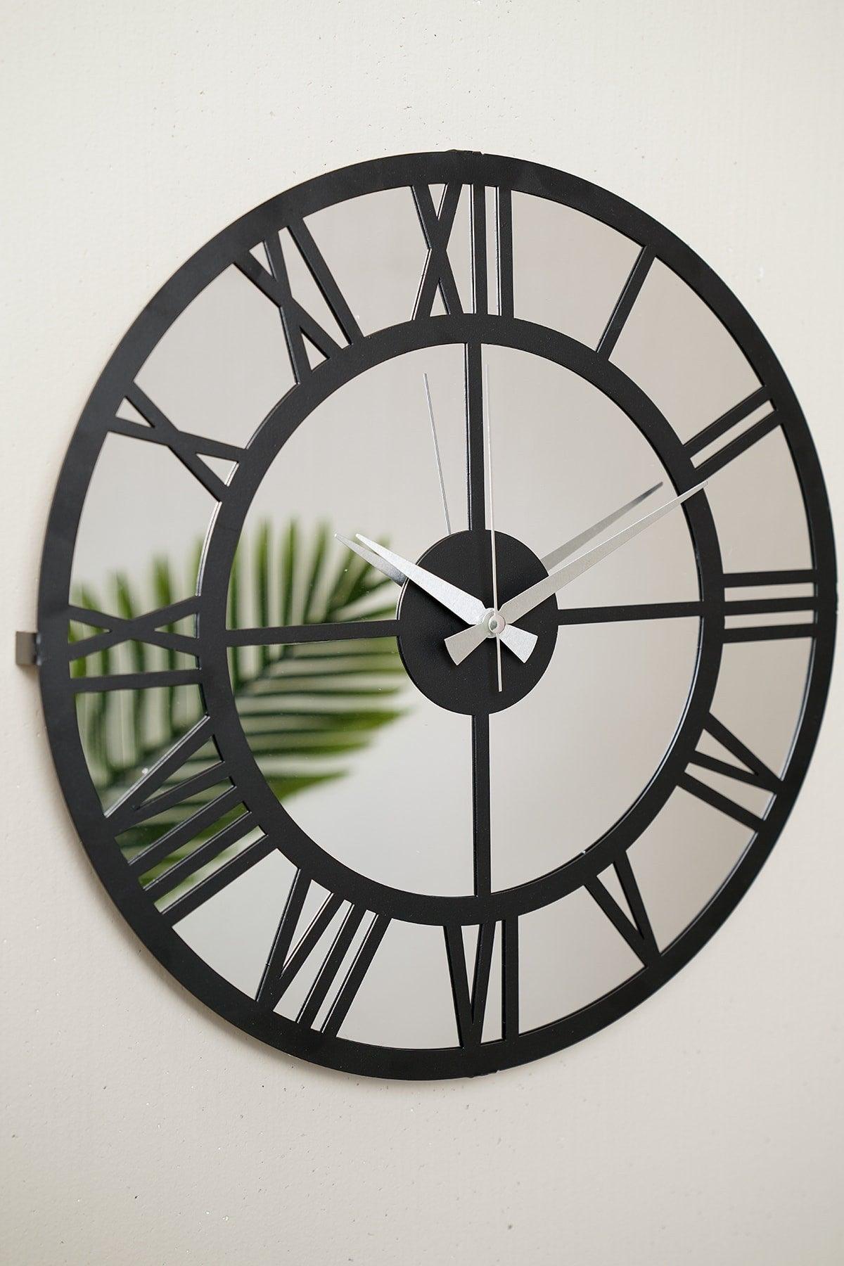 Muyika Roman Mirrored Metal Black Wall Clock 50x50cm Silent Mechanism Amd-50 - Swordslife