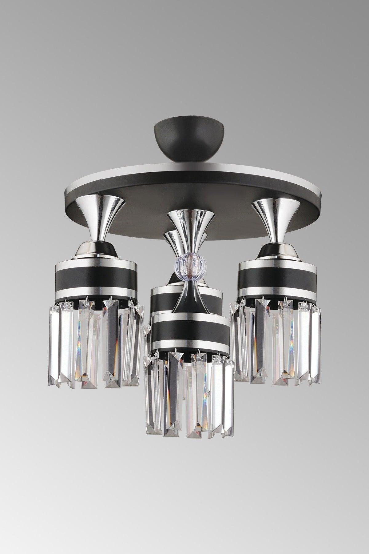 Nairobi 4-Piece Black Plafonyer Crystal Stone Chrome Striped Cylinder Downward Facing Luxury Chandelier - Swordslife