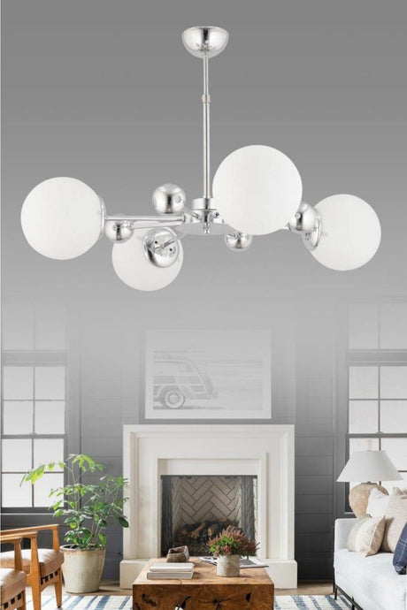 Nairobi 4 Pcs Silver White Globe Glass Chandelier - Swordslife