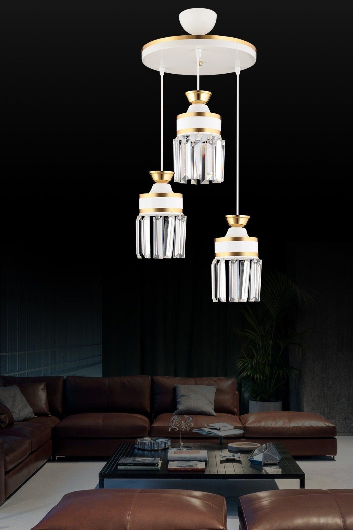 Nairobi 4-Piece White Pendant Crystal Stone Yellow Striped Cylinder Downward Facing Luxury Chandelier - Swordslife