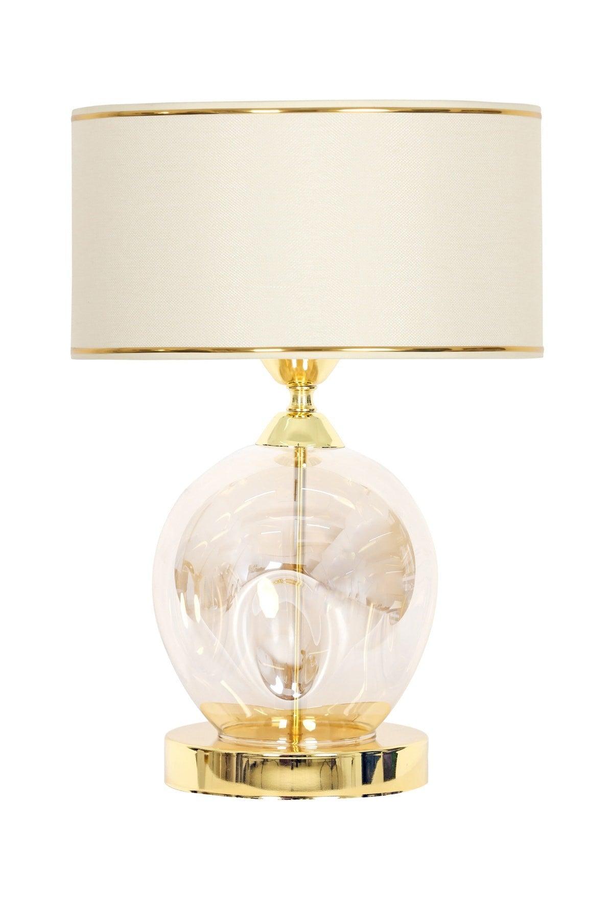 Nation Gold Metal Leg Glass Lampshade - Cream with Gold Stripe - Swordslife