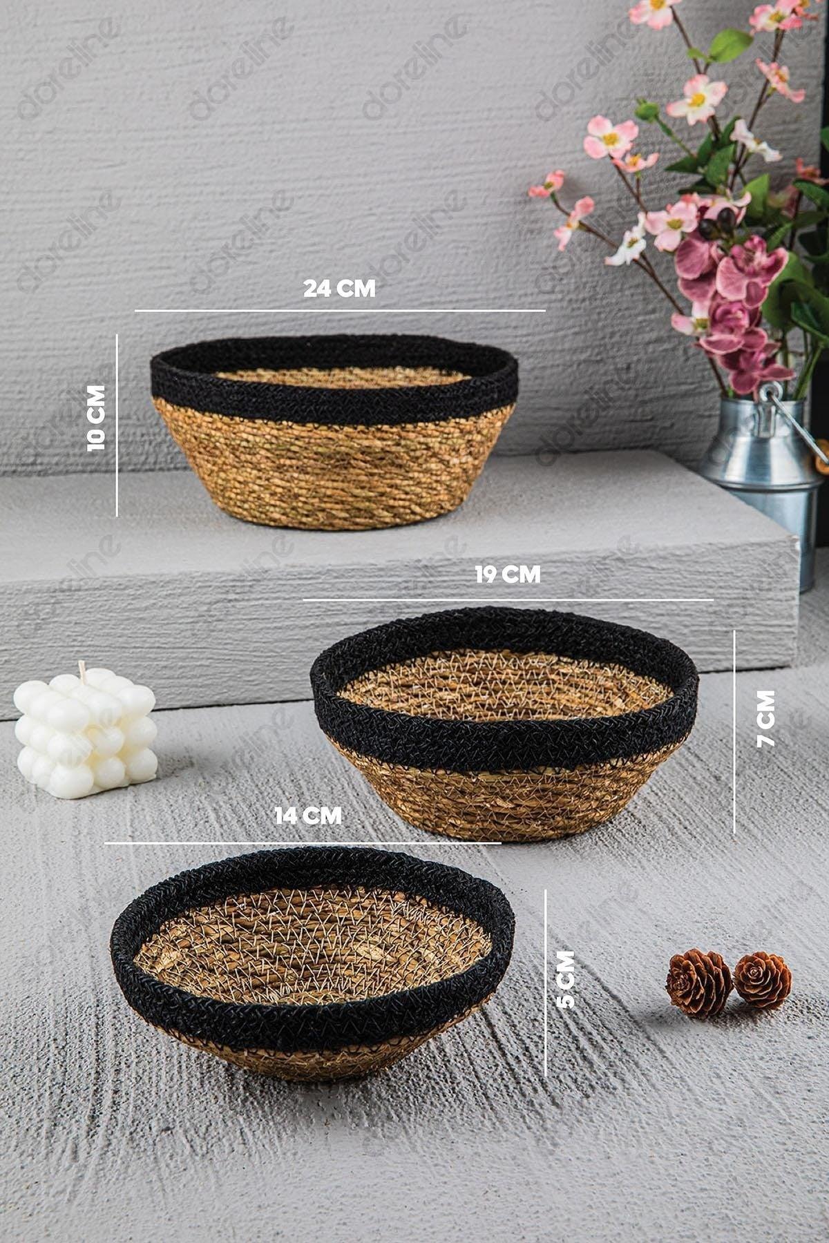 Natural Oval Black Striped Wicker Basket Lux