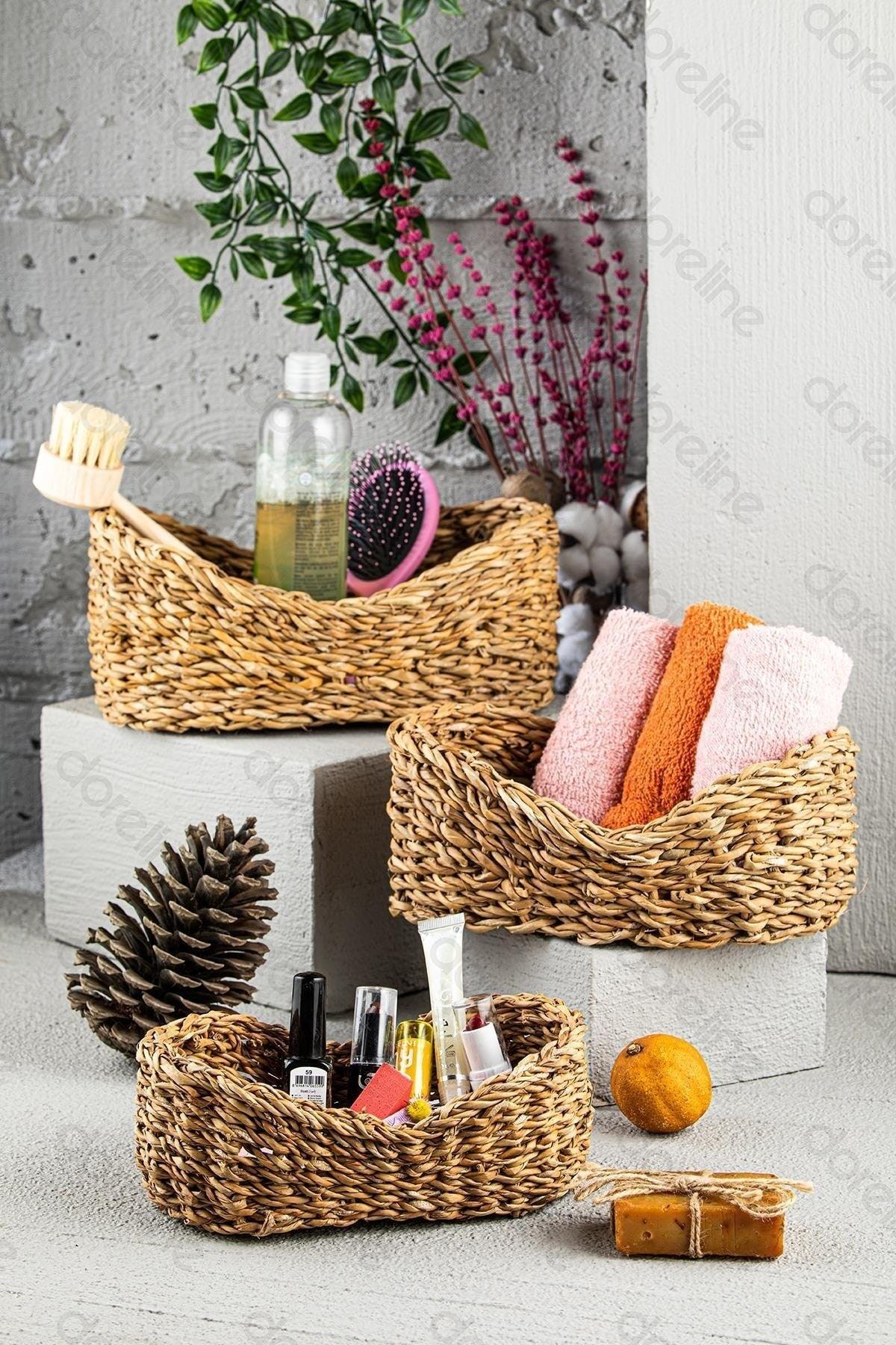 Natural Oval Wicker Basket Lux Organizer 3 Sizes Bathroom And Home Decor - Swordslife