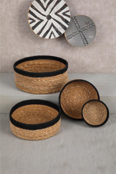 Natural Wicker Basket Organizer, Bathroom Organizer, 4 Sizes with Black Stripe - Swordslife