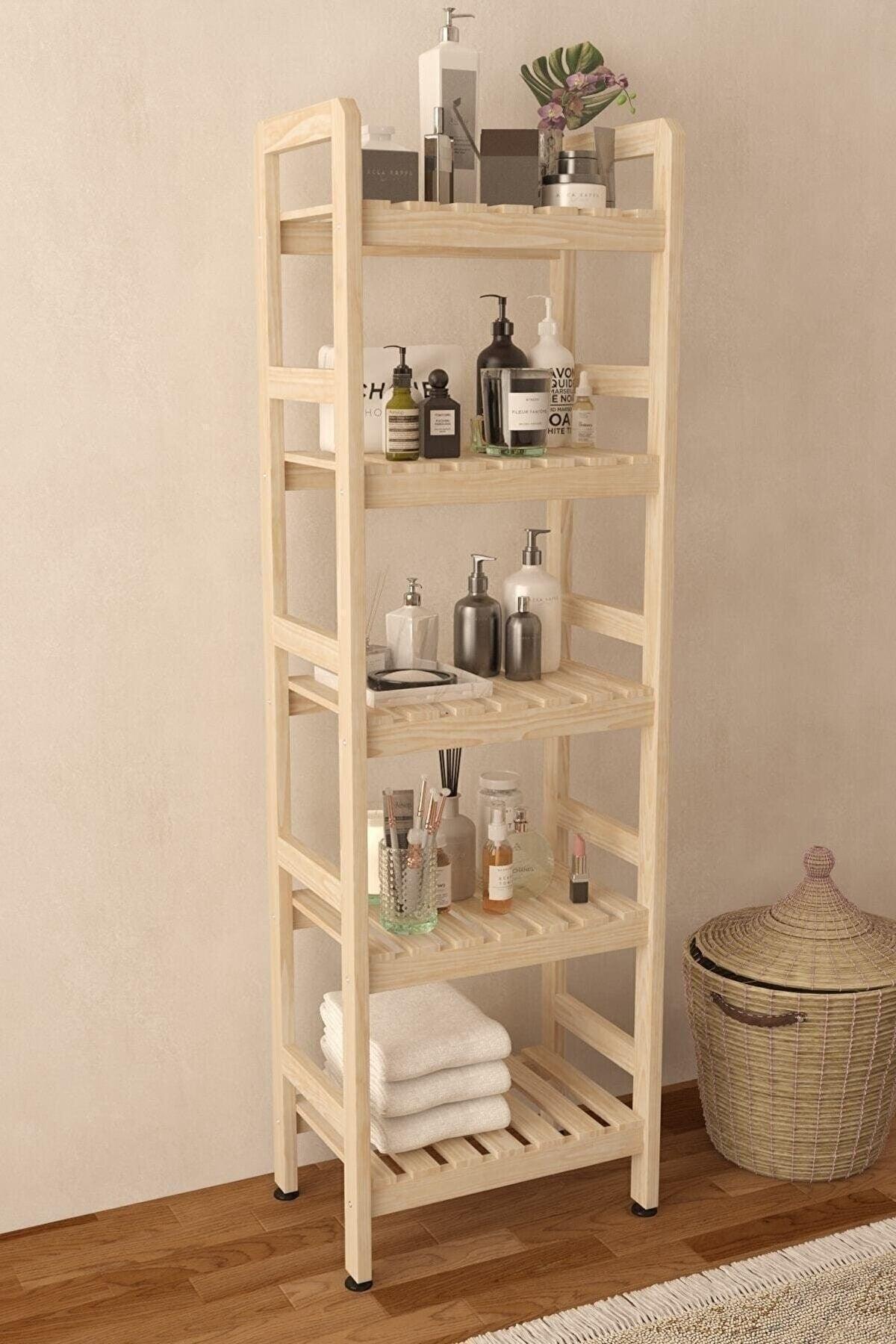 Natural Wood 5 Tiers Bathroom Cabinet Bathroom Shelf 144x45x30 cm - Swordslife