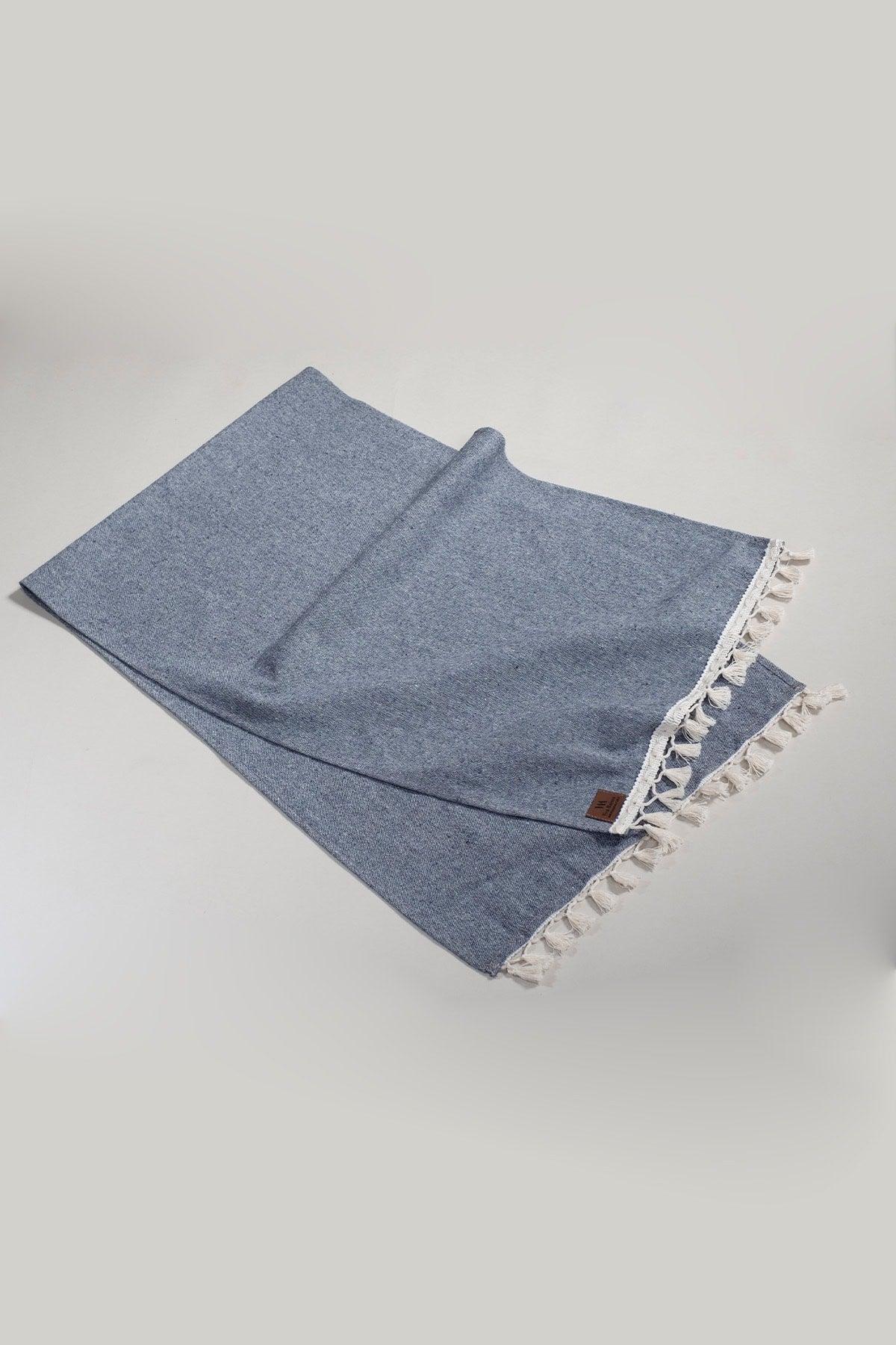 Navy Blue Plain Tasseled Cotton Fabric 45x150 Cm