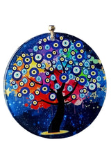 Evil Eye Bead Pattern Tree of Life Fusion Glass Wall Ornament - Swordslife