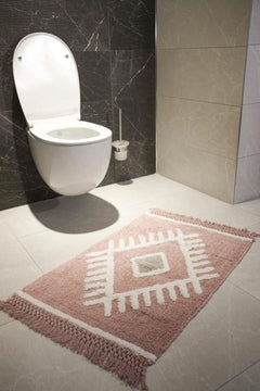 Rose-Colored 100% Cotton Bath Mat - 60x90 cm