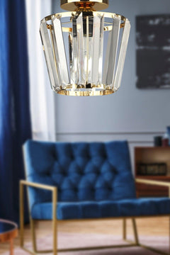 Gold-plated ceiling-mounted chandelier with crystal accents