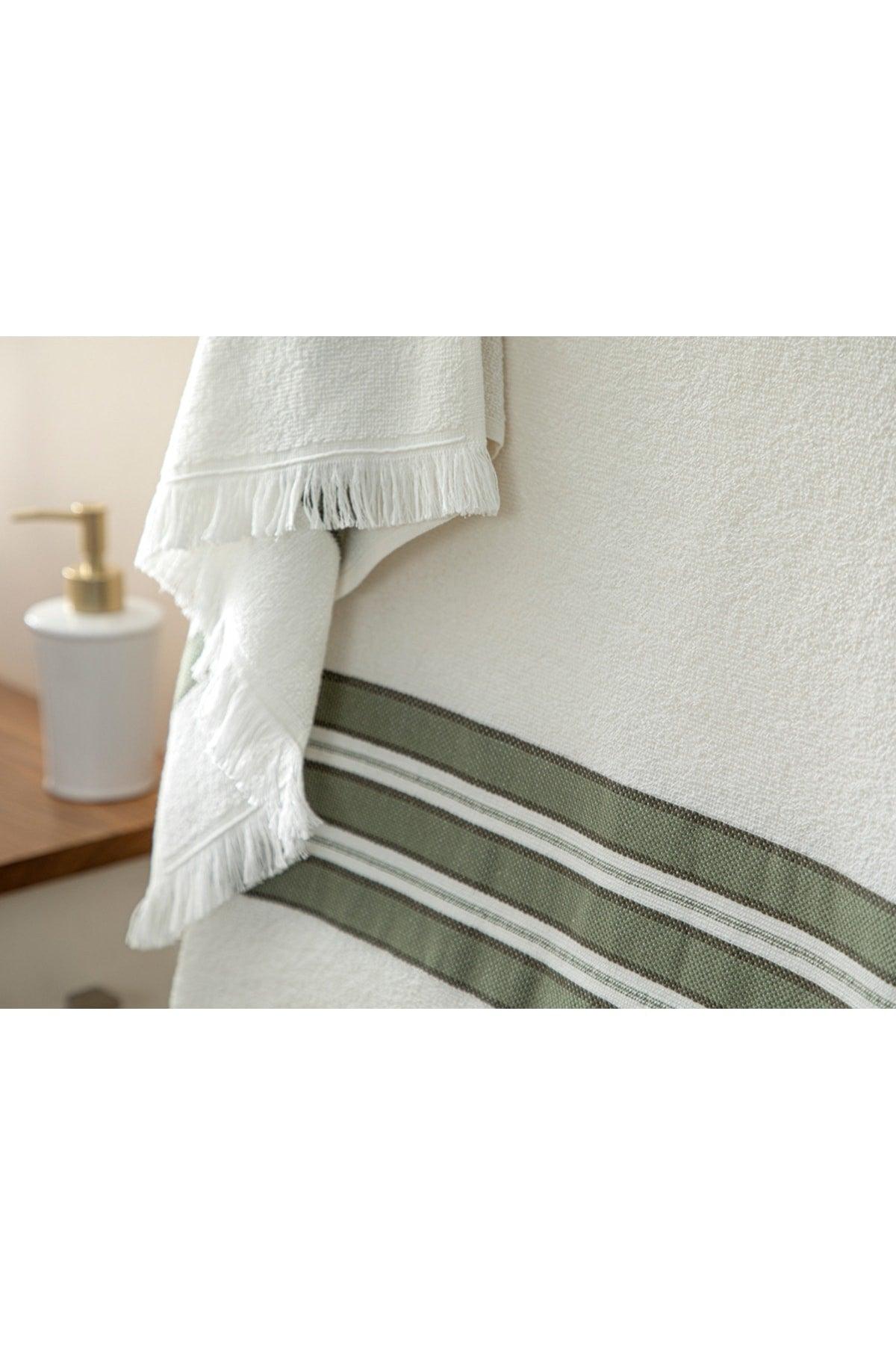 New Retro Cotton Striped Bath Towel Set 50x85+75x150cm Green - Swordslife