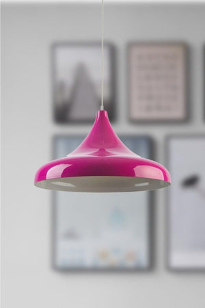 Nile Fuchsia Color Inside White Metal Spinning Pendant Lamp Cafe - Kitchen Single Chandelier - Swordslife