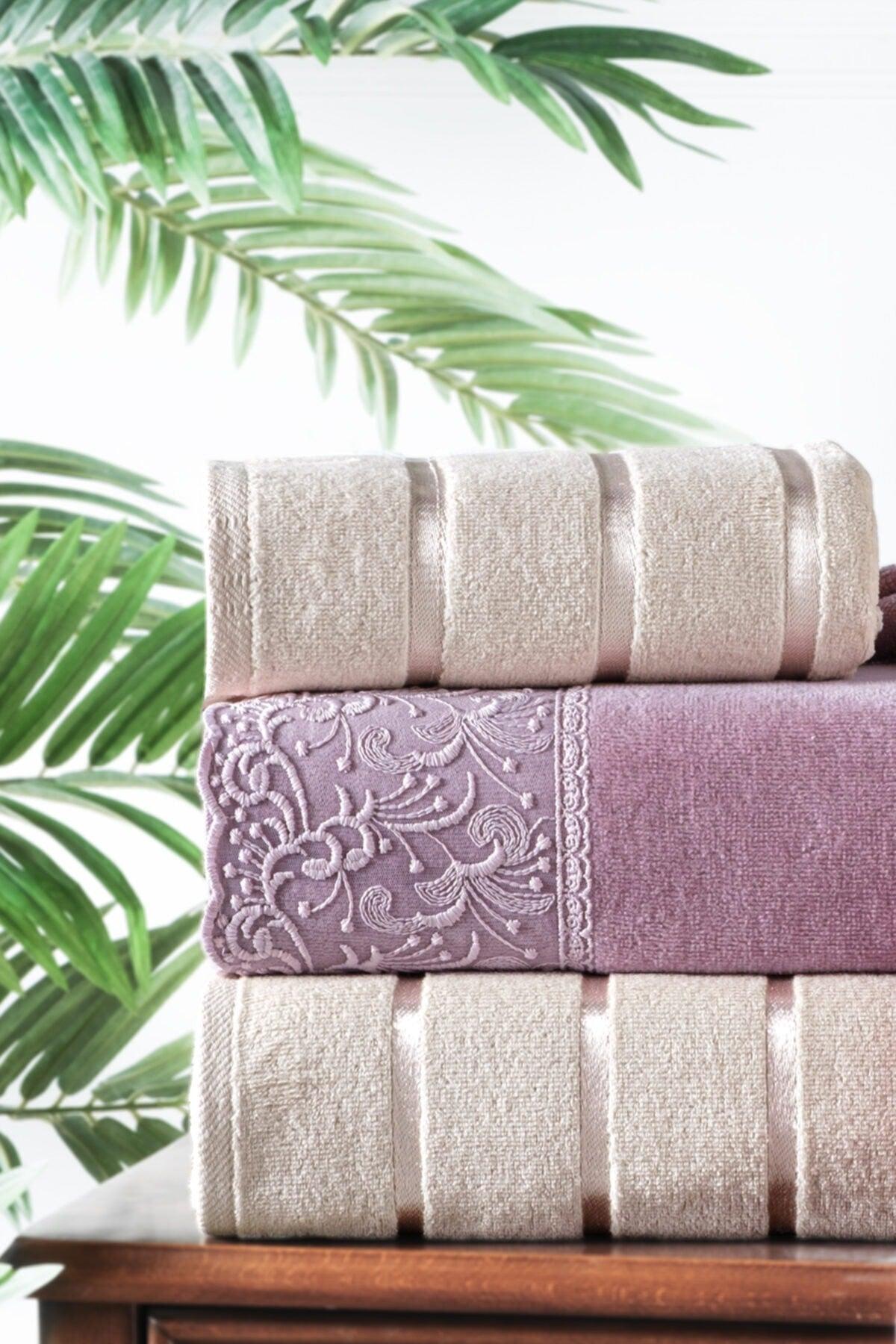 Nilüfer 4-Piece Boxed Velvet Guipure Towel Set | Turkish Bath Set | Dowry set - Swordslife