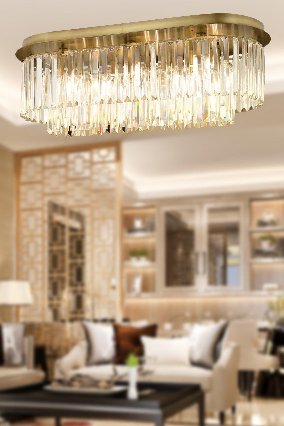 Nilüfer Rechteckig Vintage Crystal Stone Modern Design Esstisch Top Kristal Hall Chandeler - Swordslife