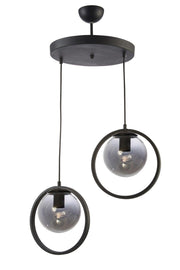 Nina Modern Metal Black Color Ring Indoor Smoked Glass 2 Lid Chandelier - Swordslife