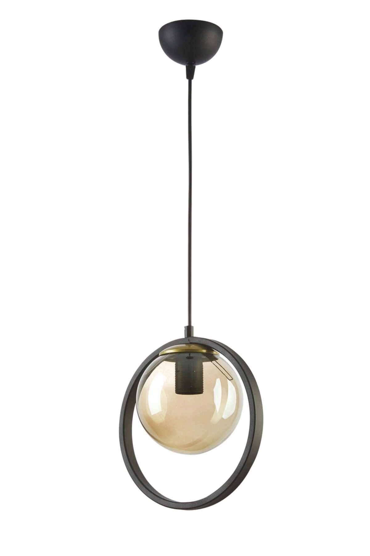 Nina Modern Metal Black Color Ring Indoor Honey Glass Single Chandelier - Swordslife