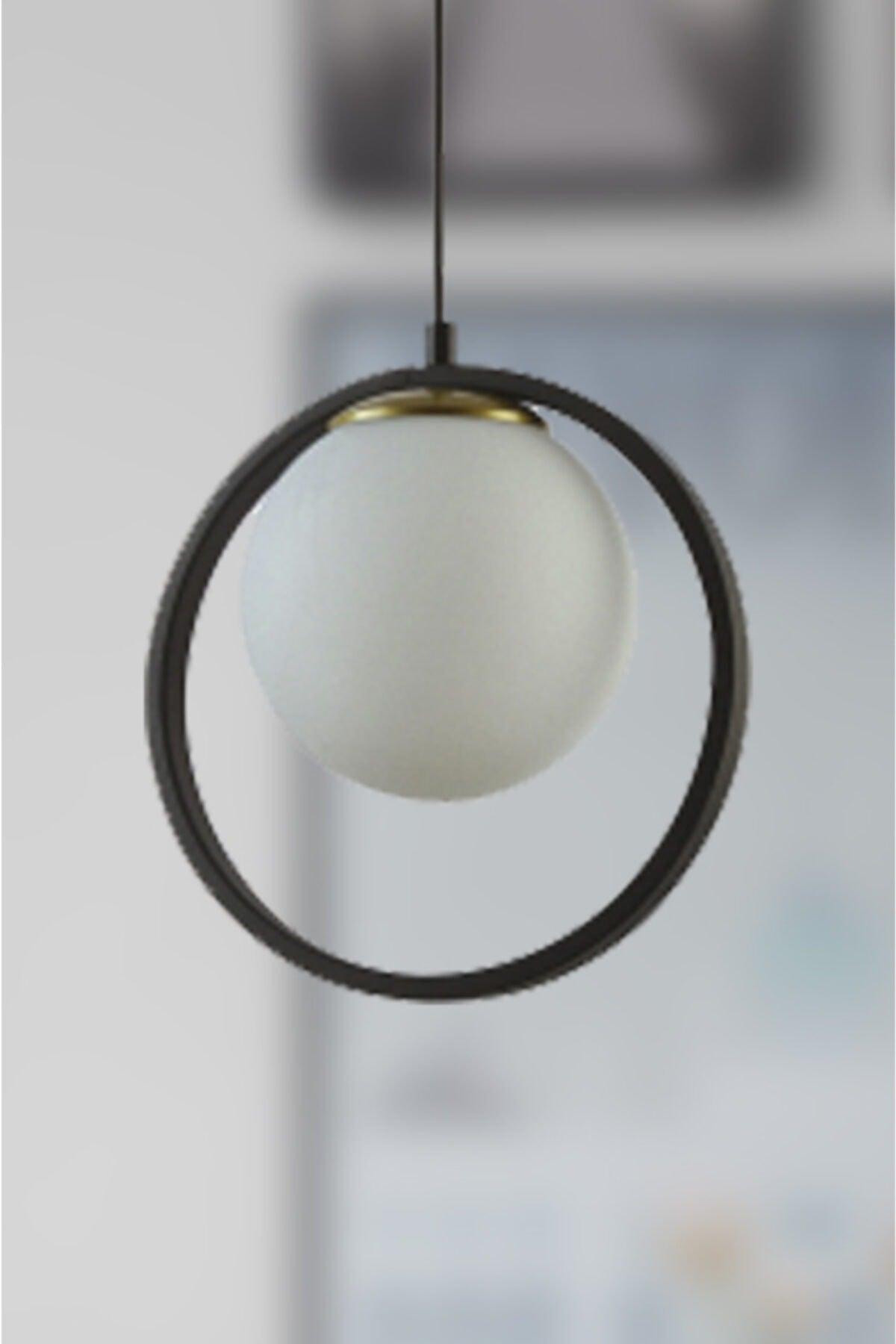 Nina Modern Metal Black Color Ring Off White Glass Single Chandelier - Swordslife