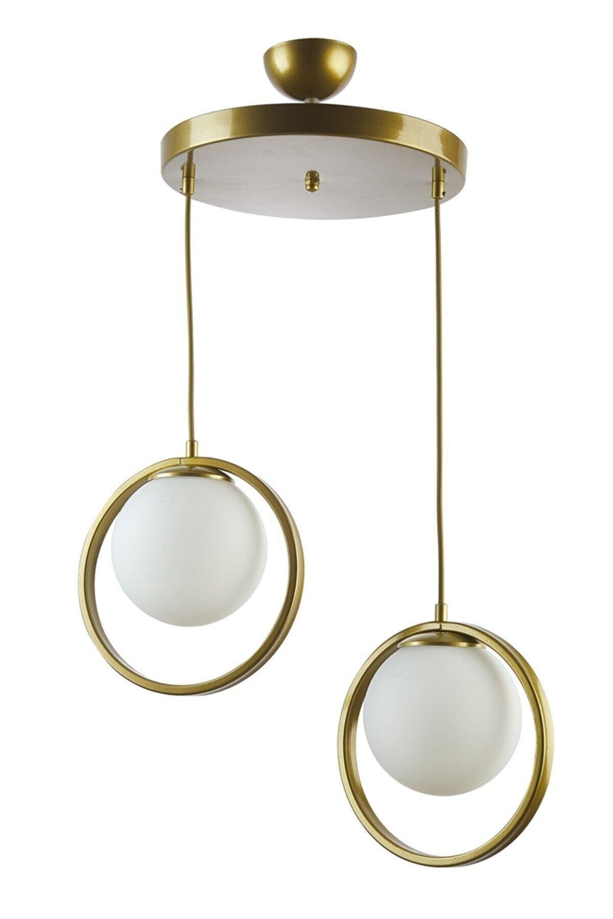 Nina Modern Metal Gold Color Ring Off White Glass 2 Liter Chandelier - Swordslife