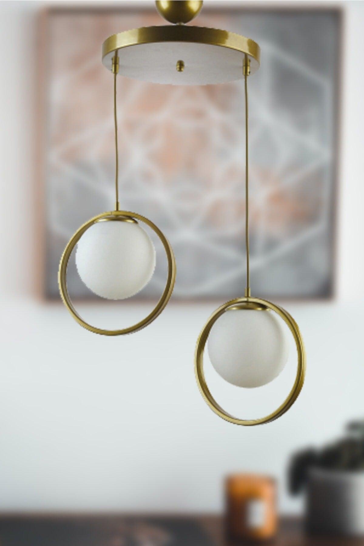 Nina Modern Metal Gold Color Ring Off White Glass 2 Liter Chandelier - Swordslife