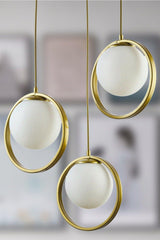 Nina Modern Metal Gold Color Ring Off White Glass 3 Piece Chandelier - Swordslife