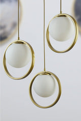 Nina Modern Metal Gold Color Ring Off White Glass 3 Piece Chandelier - Swordslife