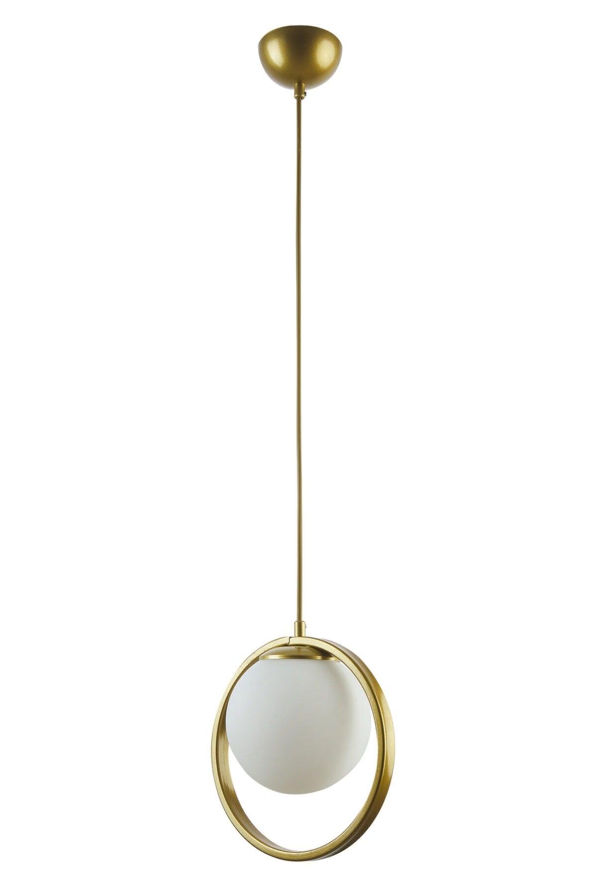 Nina Modern Metal Gold Color Ring Indoor White Glass Single Chandelier - Swordslife