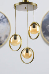 Nina Modern Metal Gold Farbe Ringed Indoor Ball Glas Sarkıt Salon - Küche - Schlafzimmer 3 Lü Chandelier - Swordslife