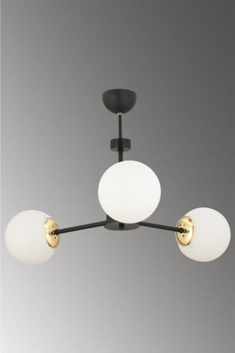 Nisa Triple Black-gold White Globe Glass Chandelier - Swordslife