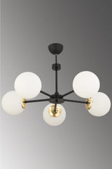 Nisa 5 Black-gold White Globe Glass Chandelier - Swordslife