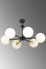 Nisa 6 Black-gold White Globe Glass Chandelier - Swordslife