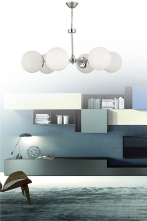 Nisa 6 Silver White Globe Glass Chandelier - Swordslife