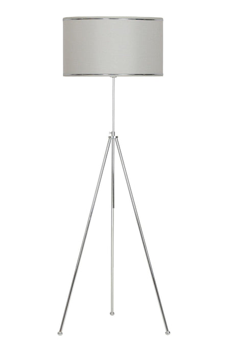 Noa Chrome Plated Tripod Height Adjustable Metal Floor Lamp - White with Chrome Strip - Swordslife