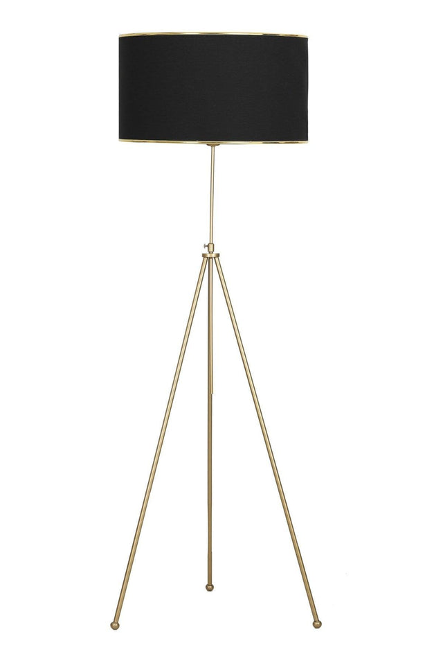 Noa Tumbled Tripod Height Adjustable Metal Floor Lamp - Black with Gold Stripe - Swordslife