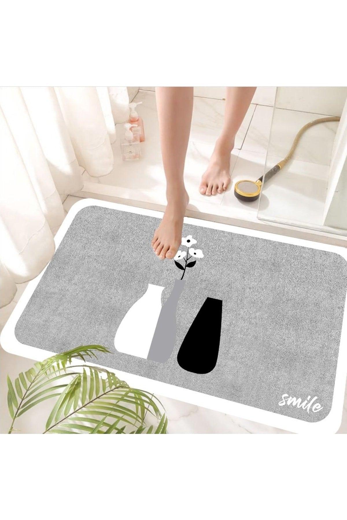 Non-Slip Base Flower Pot Patterned Bath Mat Decorative Mat 60x100cm Smile - Swordslife