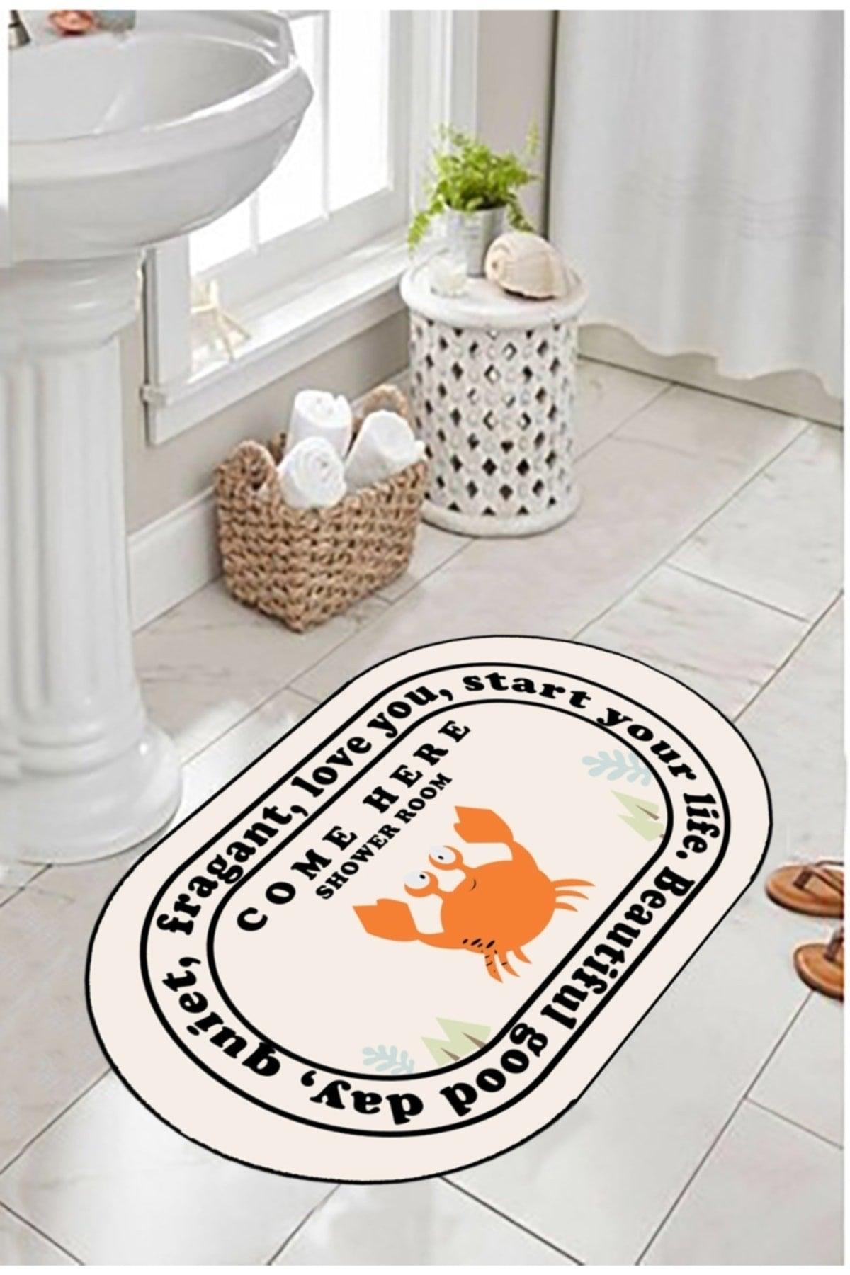 Non-Slip Base, Bathroom Written, Patterned Written Bath Mat, Decorative Mat, 60x100 Cm - Swordslife