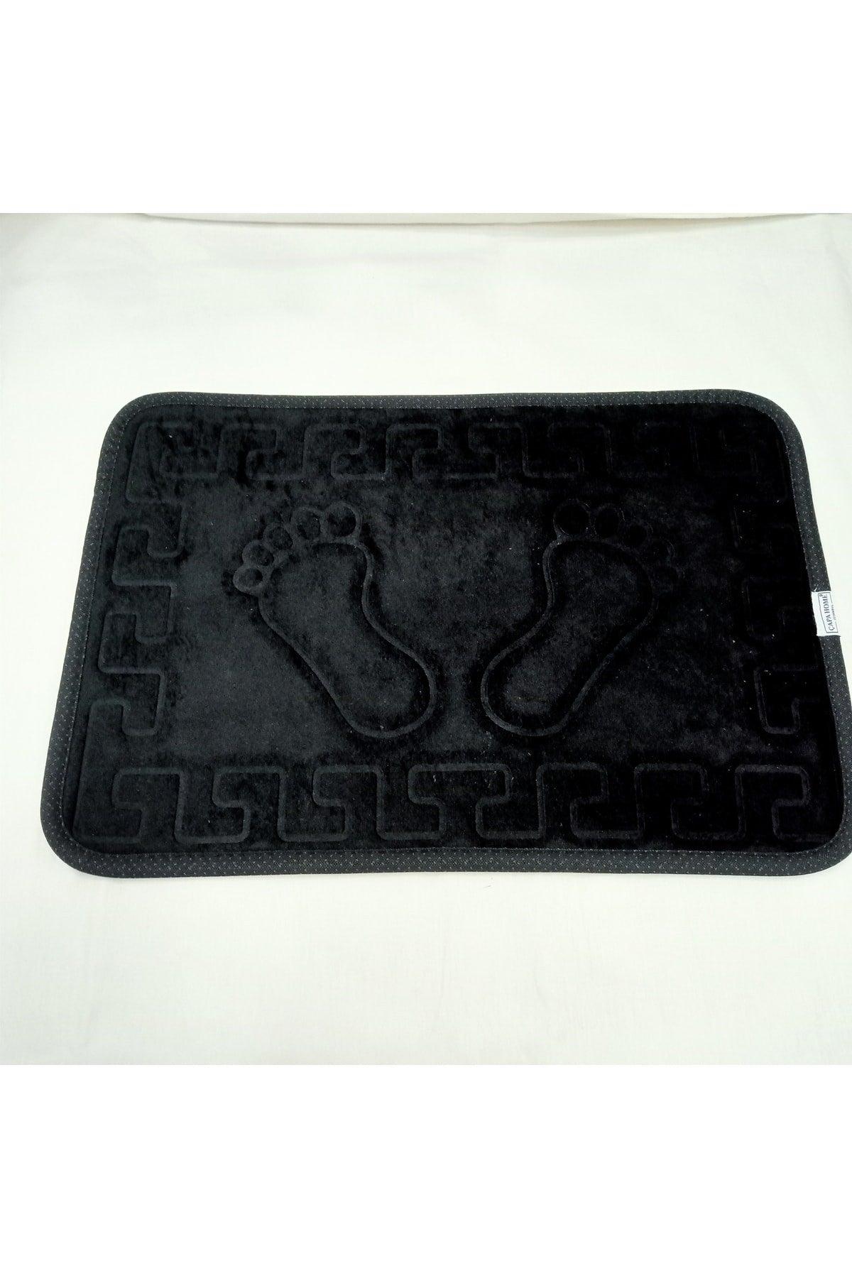 Anti-Slip Bath Mat With Footprint Black - Swordslife