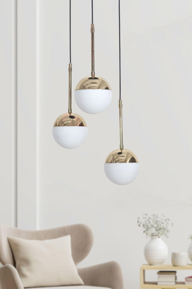 Nova 3 Lü Gold-black Metal Body White Color Glass Design Luxury Pendant Lamp Chandelier - Swordslife