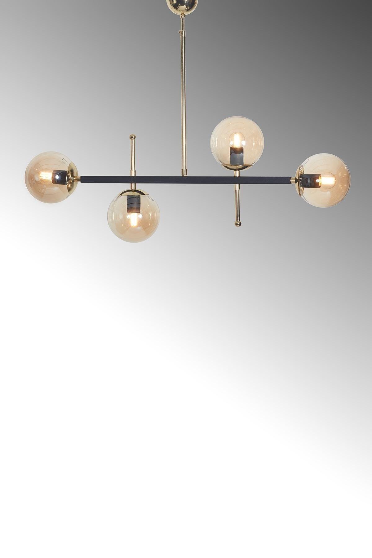 Optic 4 Pcs Gold-black Metal Body Honey Color Glass Design Luxury Suspension Chandelier - Swordslife