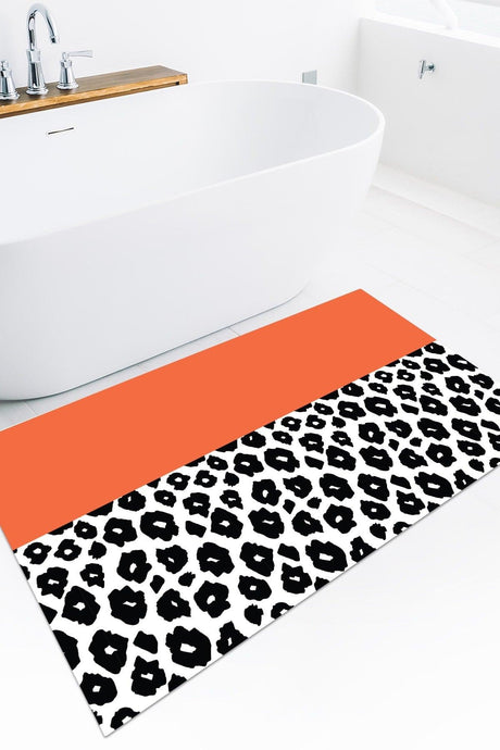 Orange Black White Leopard Bath Mat Set - 50x60 Cm and 60x100 Cm 2 Pieces - Swordslife