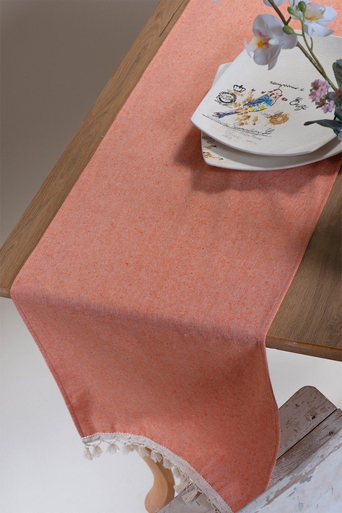 Orange Plain Tasseled Cotton Fabric 45x150 Cm Runner Table Cloth - Swordslife