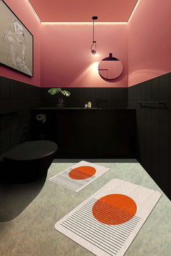 Non-slip two-part bathroom floor mat in orange