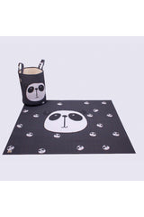 Organic Cotton Baby Toy Basket And Play Mat Set - Anthracite Color Panda Themed - Swordslife